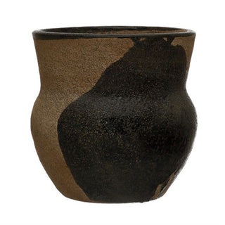 Terra-cotta Planter with Design, Brown & Black (Holds 4" Pot) 6.25" Round x 6.5"H