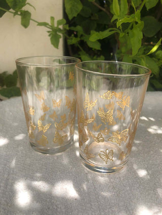 Butterfly Tea Glass - Clear, Gold