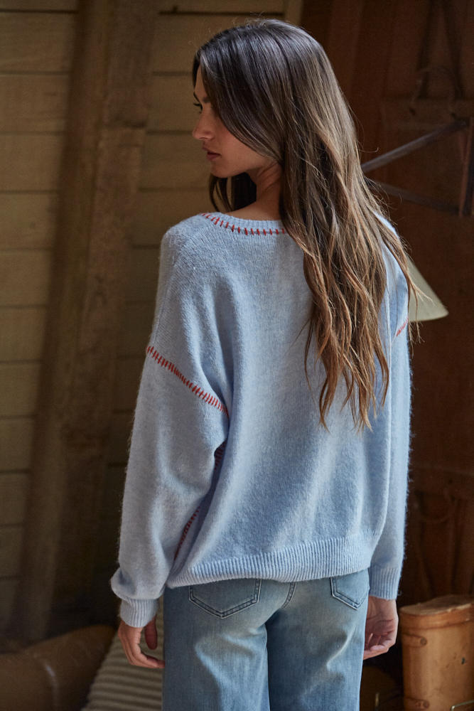 Knit Sweater with Contrast Stitches Detail