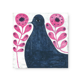 Black Bird In Flowers - Art Tile Collection