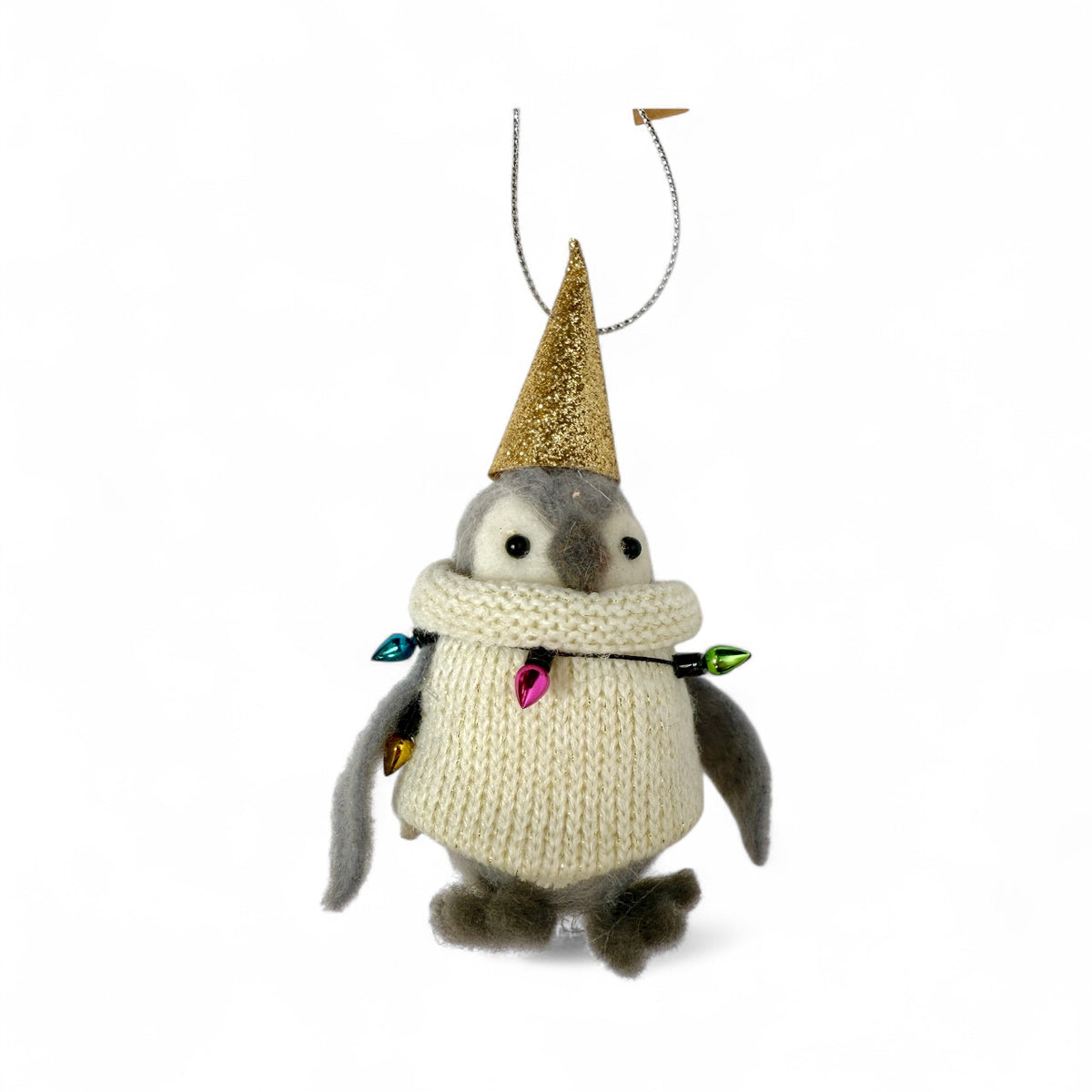 Girl penguin with sparkly party hat & lights - Huddle of penguins