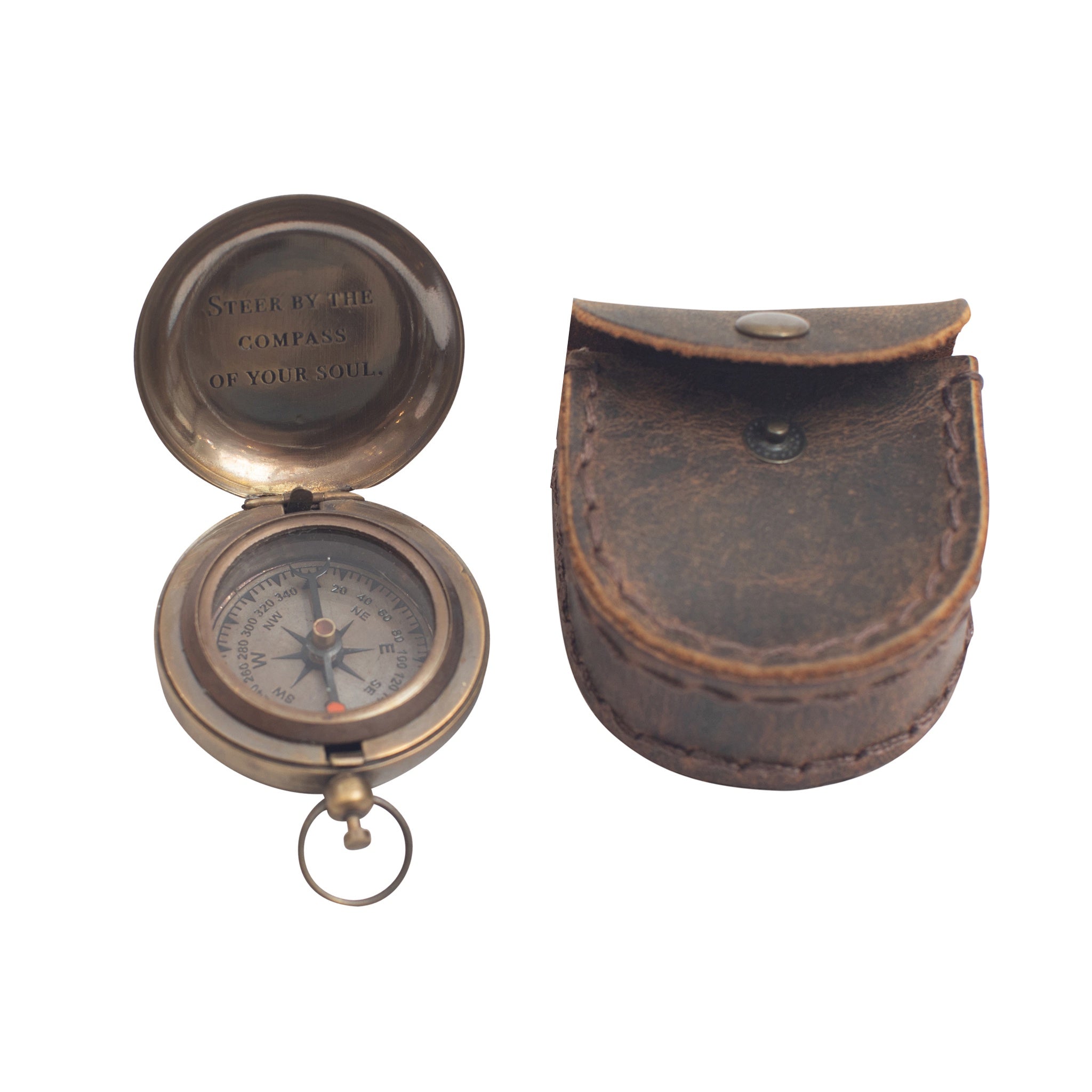 Steer By The Compass Of Your Soul Push Button Compass with Leather Pouch,
