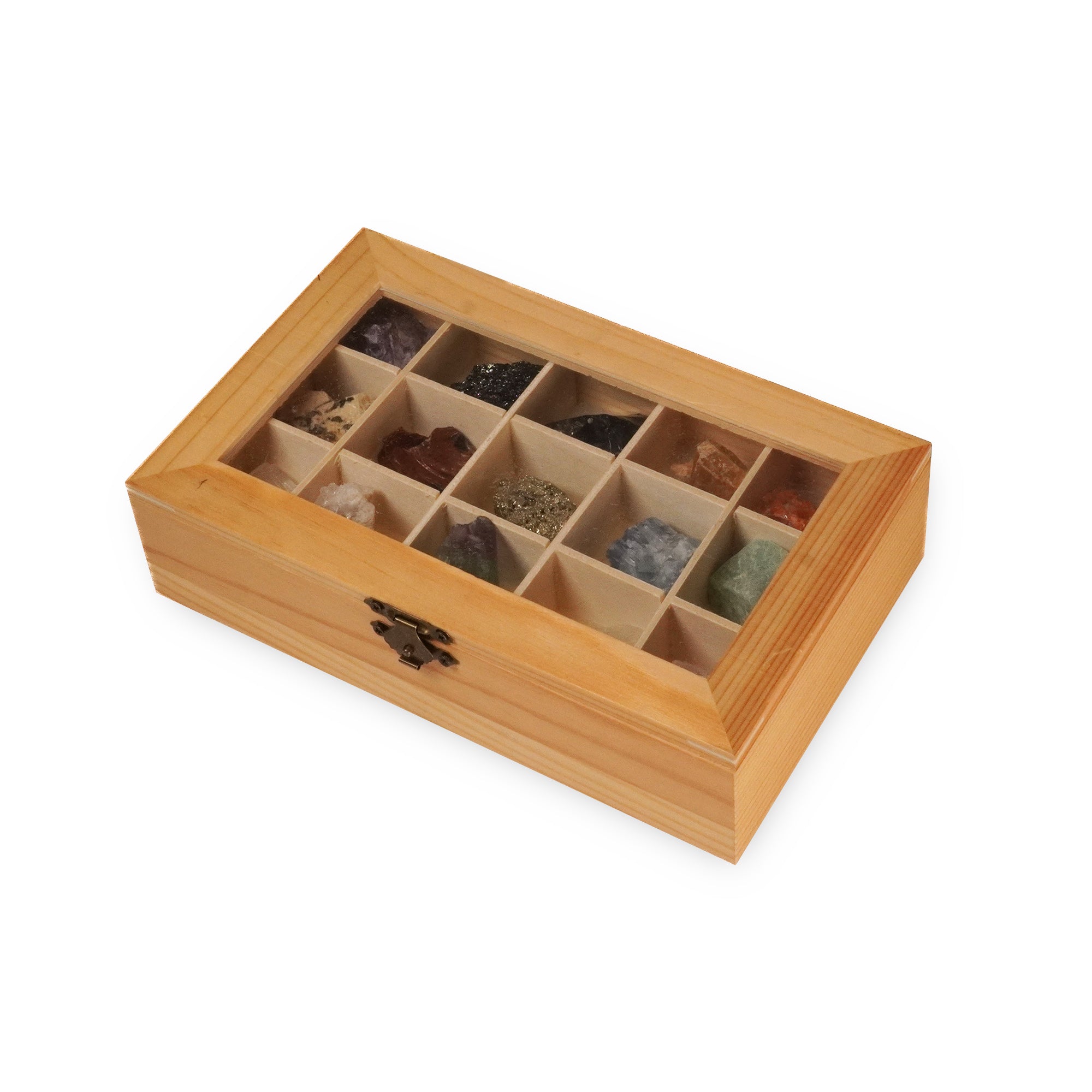 Wooden Box with Minerals