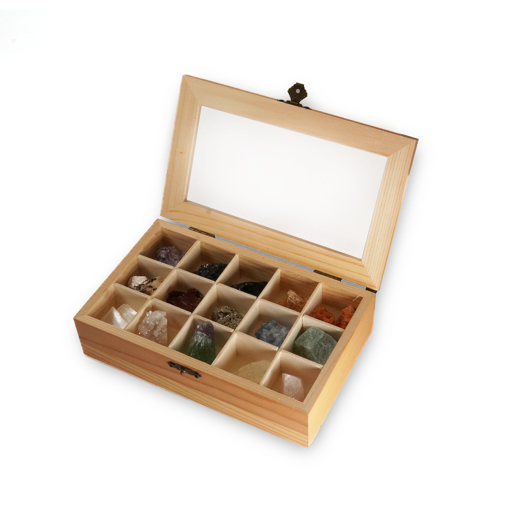 Wooden Box with Minerals