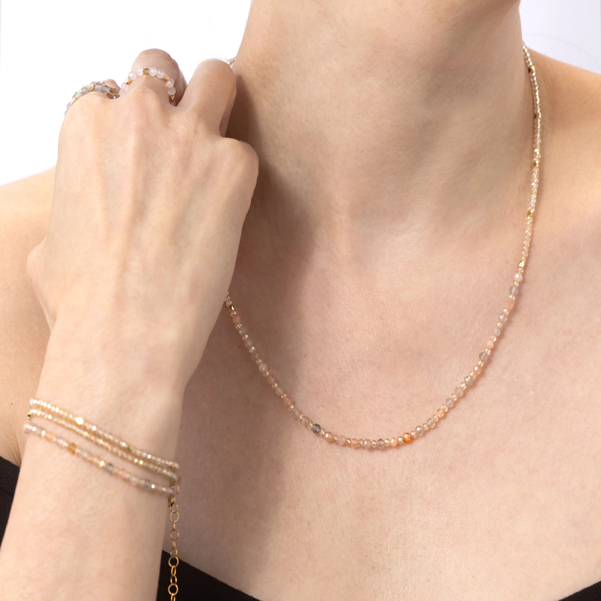 Moonstone Necklace/ Triple Wrap Bracelet