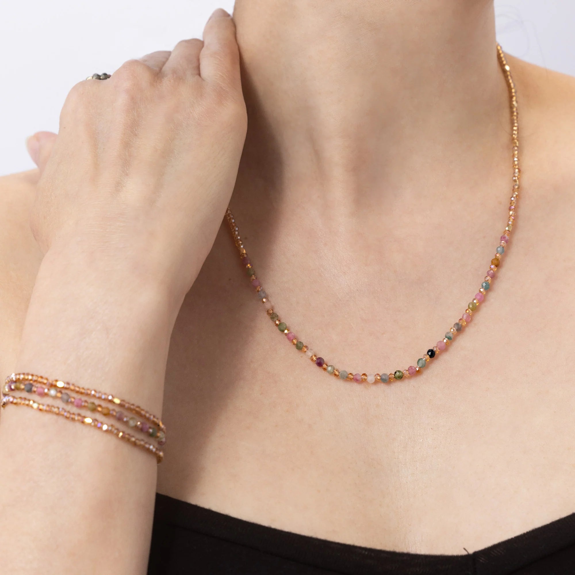 Tourmaline Necklace/ Triple Wrap Bracelet