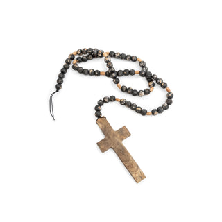 Cross on Antiqued Black Wood Bead Strand