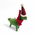 Dark green dinosaur with red scarf & Santa hat Ornament