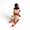 Snowman with Top Hat & Red Sled - Felt Snowmen Ornaments Collection 2