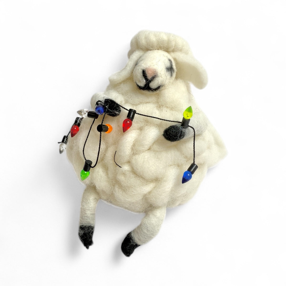 Fat Festive Sheep with Lights Felt Ornament