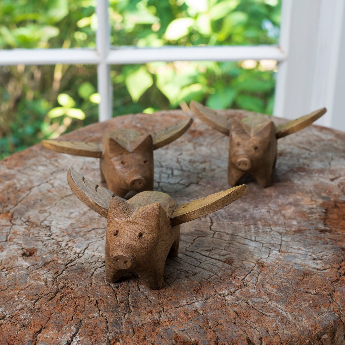 Handcarved Wooden Flying Pig