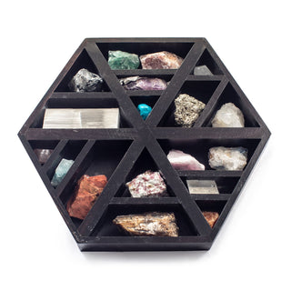 ***Wooden Hexagon Shelf with Crystals - 14" x 12" x 2"