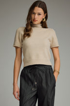 Mock Neck Short Sleeve Top, Oatmeal