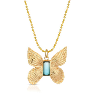 Gem Butterfly Necklace - Blue Tourmaline Quartz