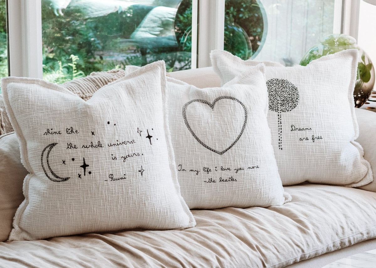 Shine Embroidered Pillow 24x24 - Beige