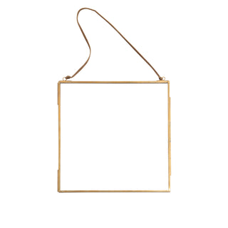 Glass and Brass Metal Wall Hanging Picture Frame with Brown Suede