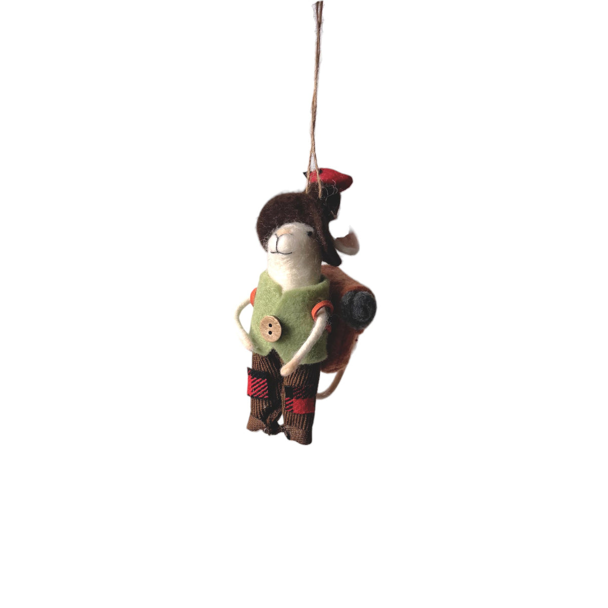 Felt Hiker With Red Bird Mouse Ornament