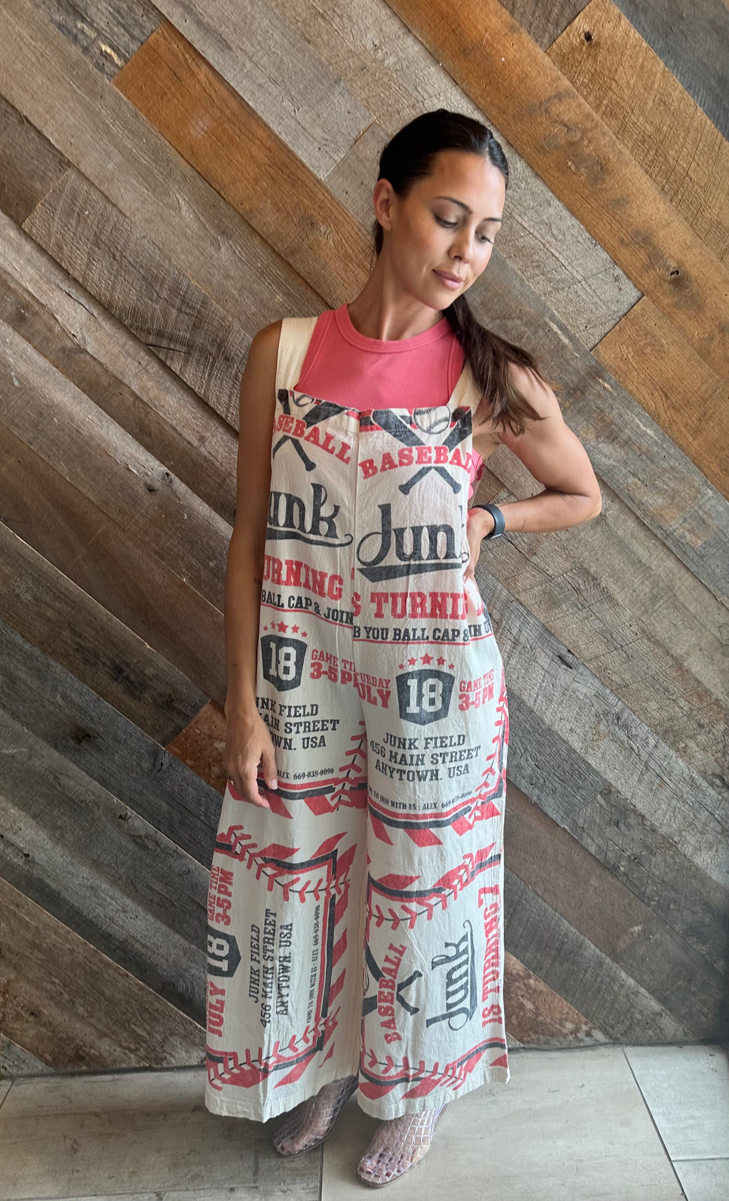 Vintage Print Jumpsuit w/ Straps