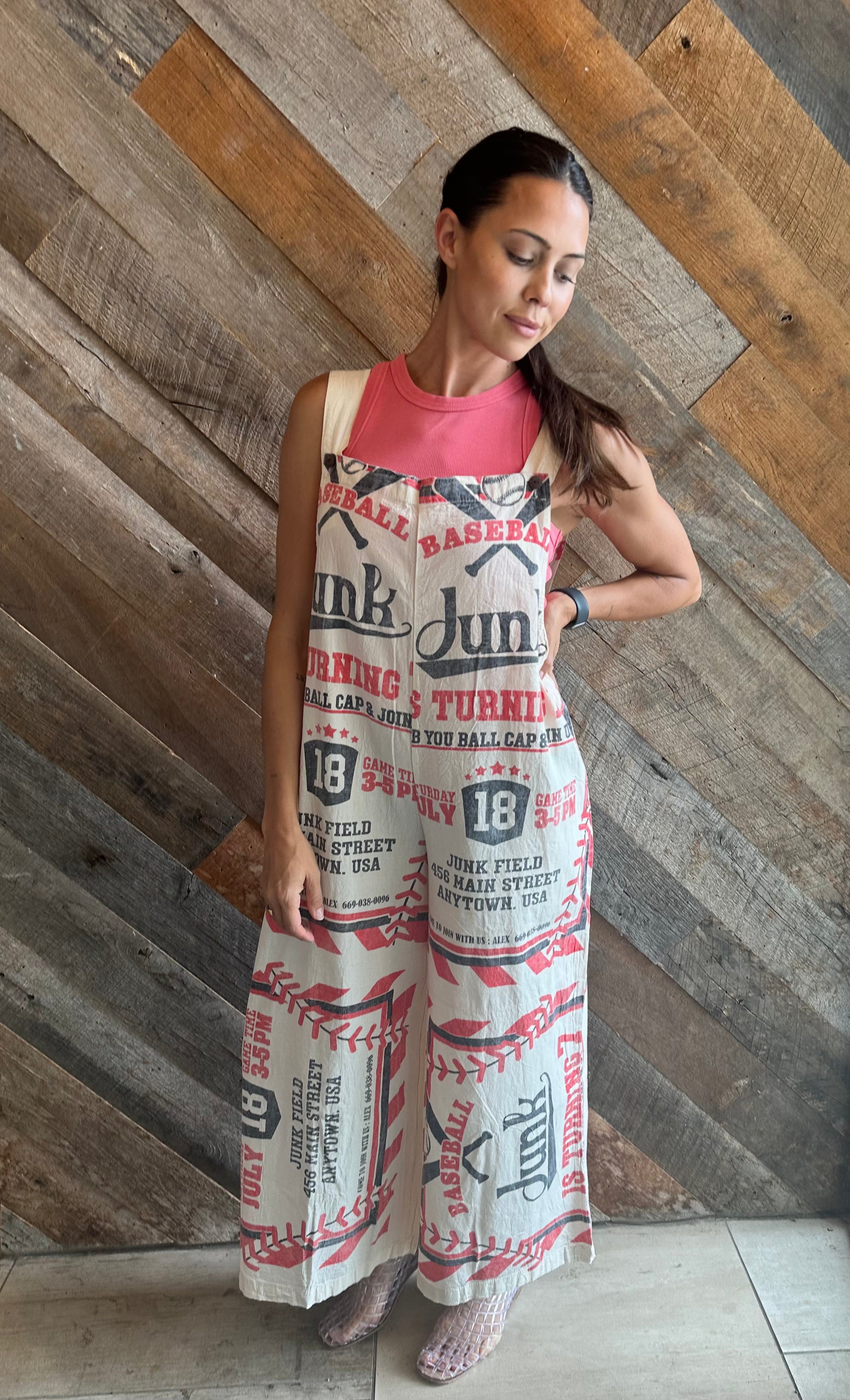 Vintage Print Jumpsuit w/ Straps