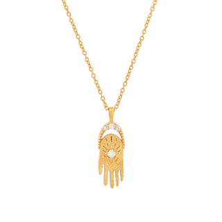 Gold Simple Chain Necklace with Opal Eye Hamsa Pendant Necklace