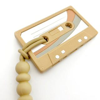 Cassette Tape Teether with Clip - Tan