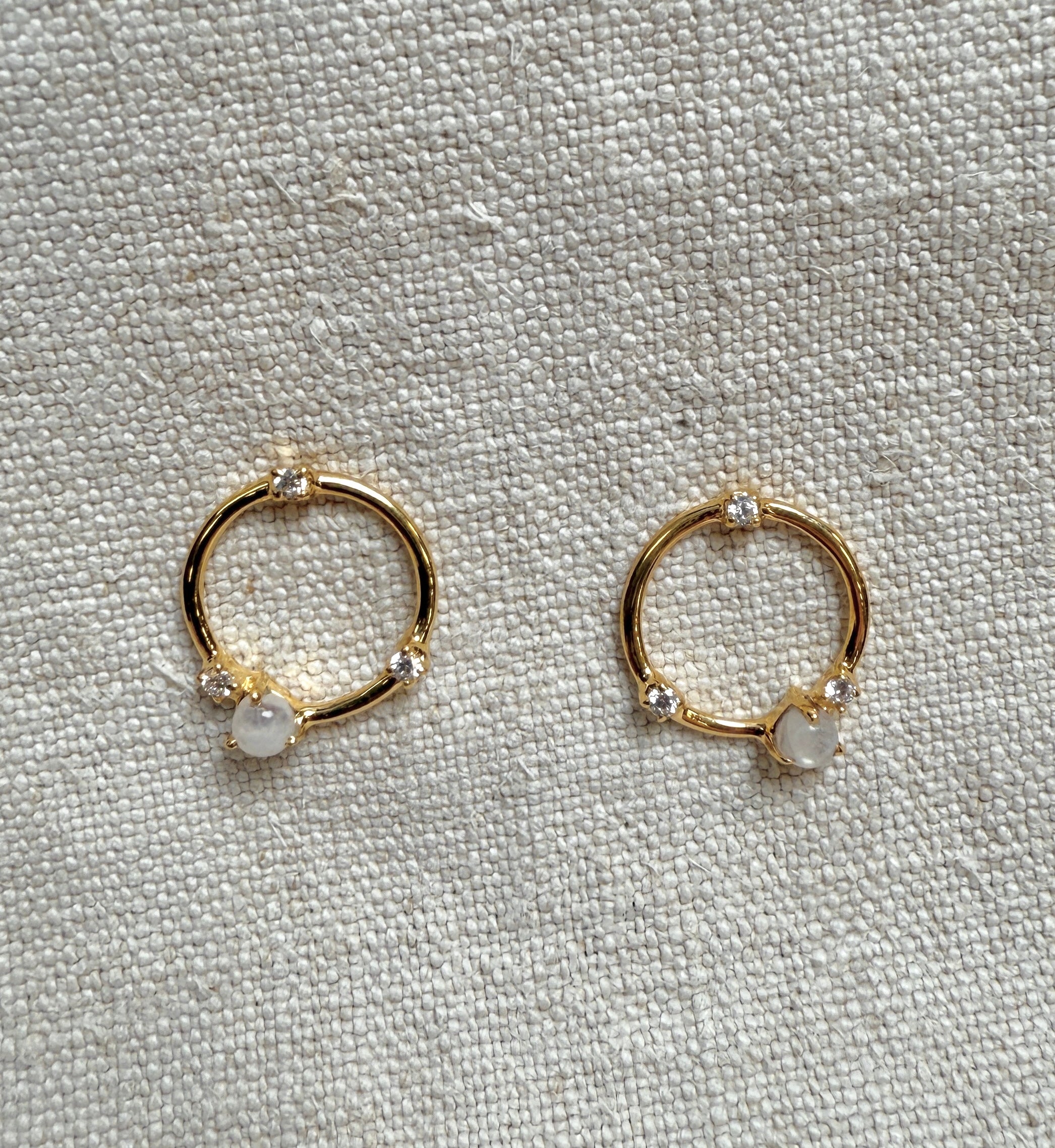 Moonstone & White CZ Mini Hoop