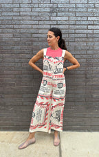 Vintage Print Jumpsuit w/ Straps