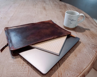 ***Distressed Light and Dark Brown Leather Laptop Case