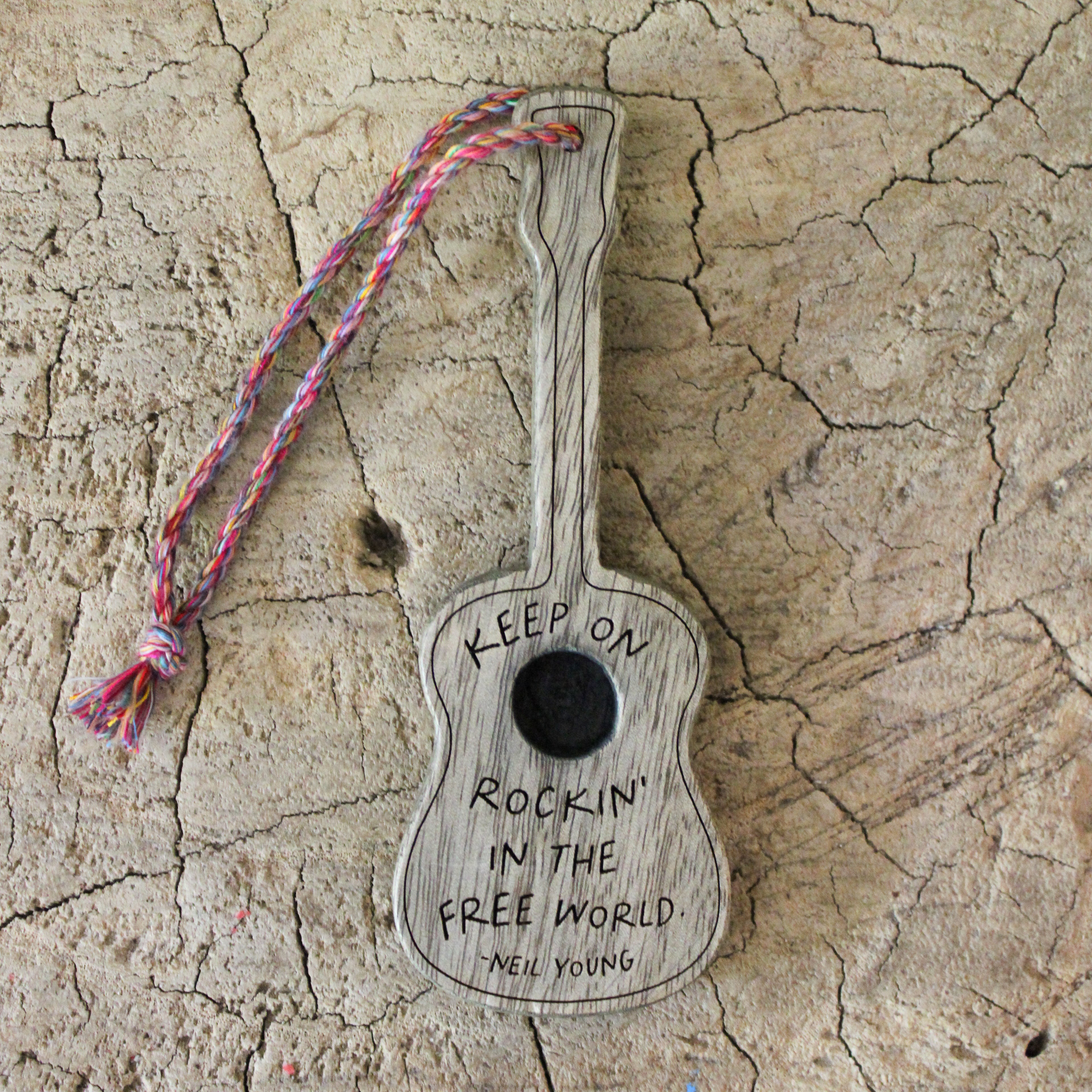 Keep on rockin' in the free world (Neil Young) Wooden Guitar - 2"x5"