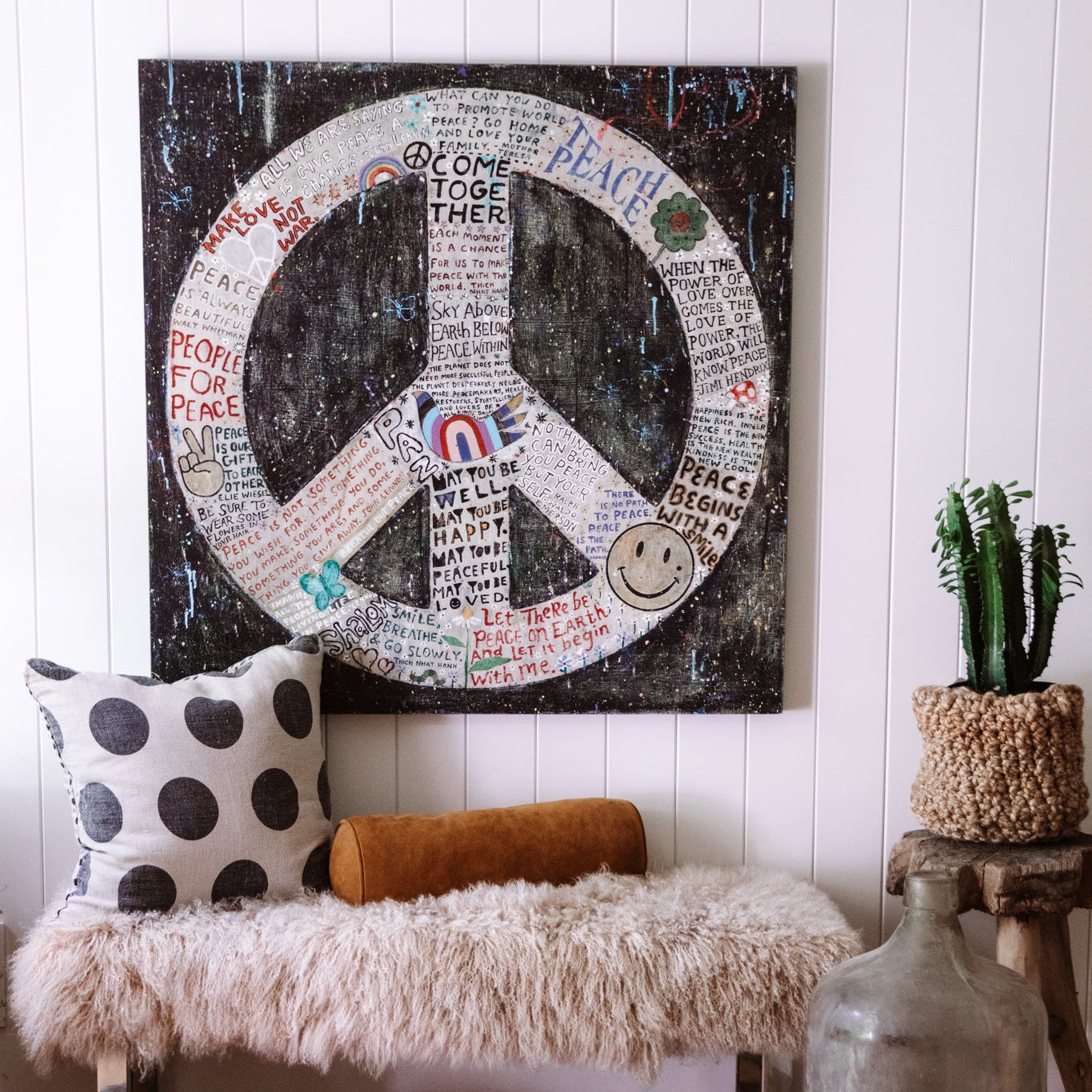 Choose Peace Art Print in Black - Grey Wood