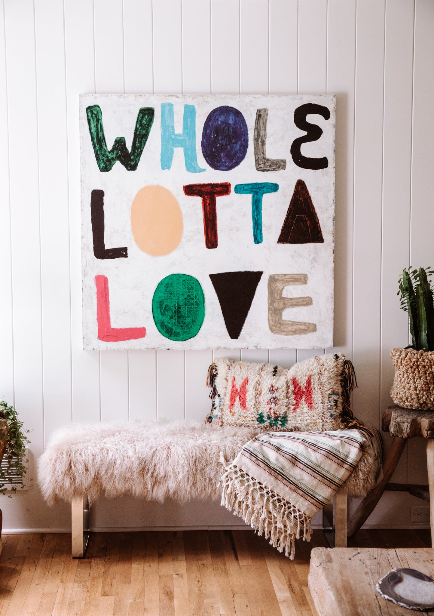 Colorful Whole Lotta Love Art Print - Grey Wood