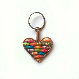 Heart Paper Bead Keychain Multicolor