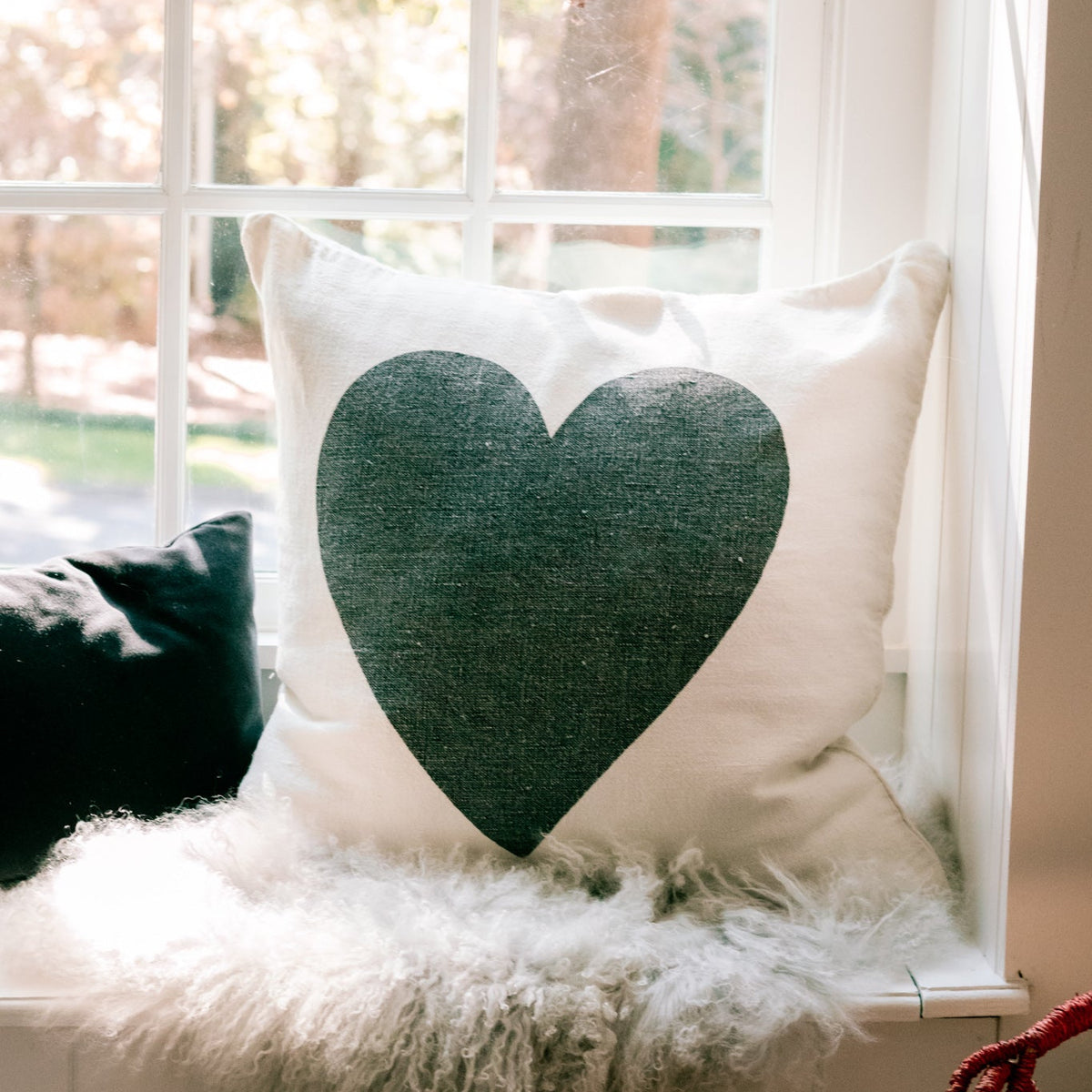 Black Heart on Linen Pillow - 24x24