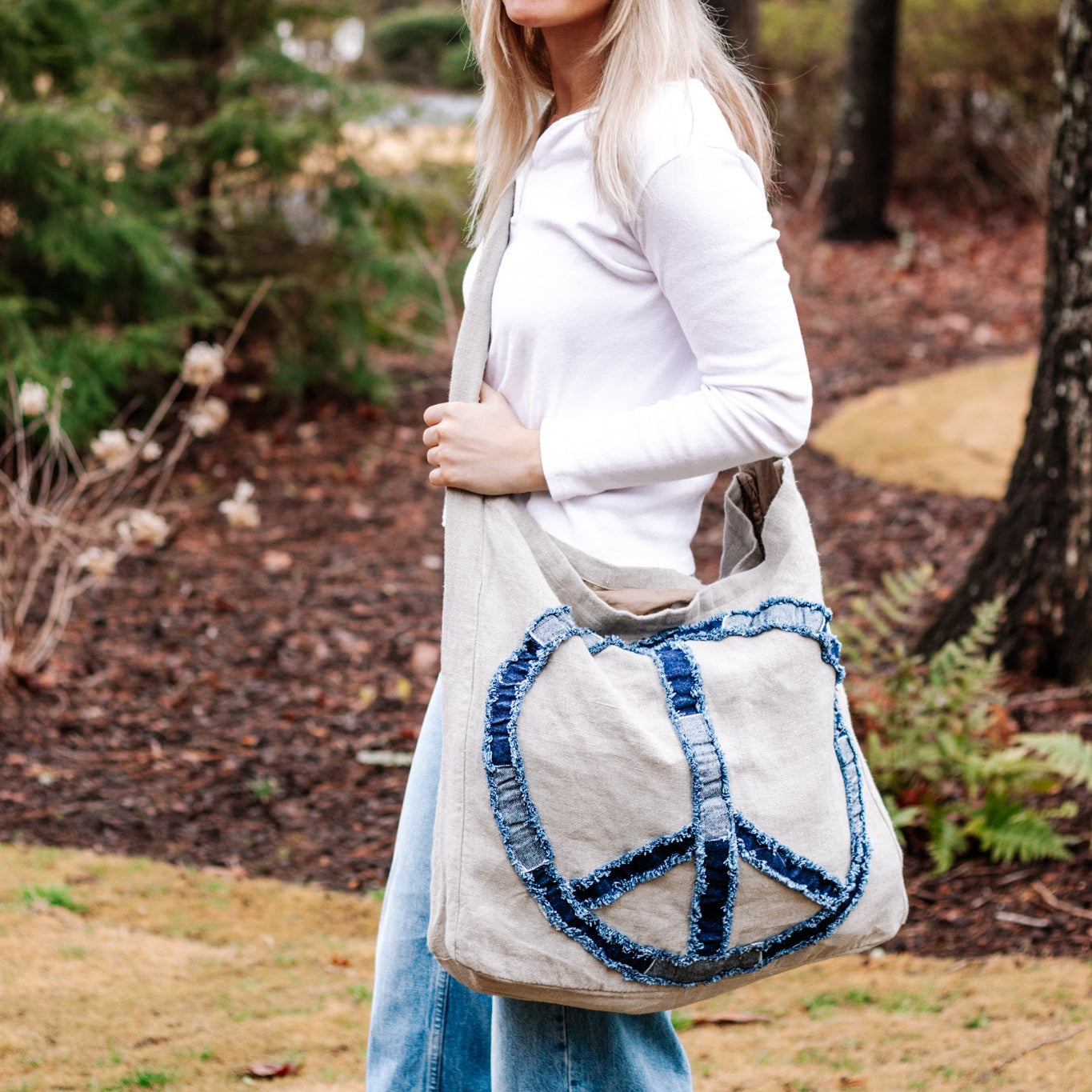 ***Peace Sign Stitched Messenger Bag - 21.5" x 18.5"