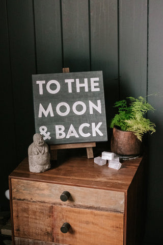 To The Moon And Back (Grey Wood) - Black - Art Print