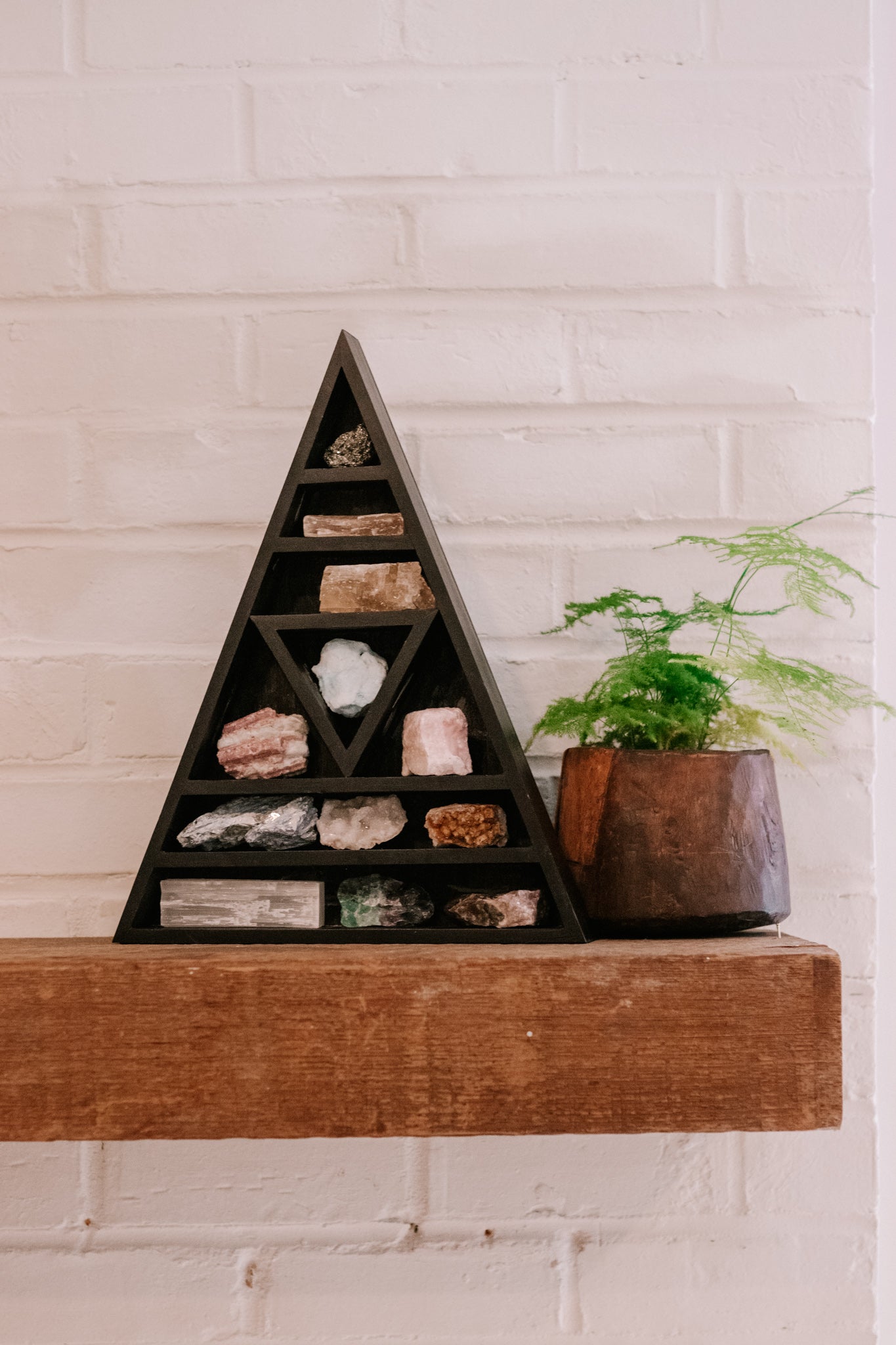 ***Wooden Triangle Shelf with Crystals - 15" x 12" x 2"