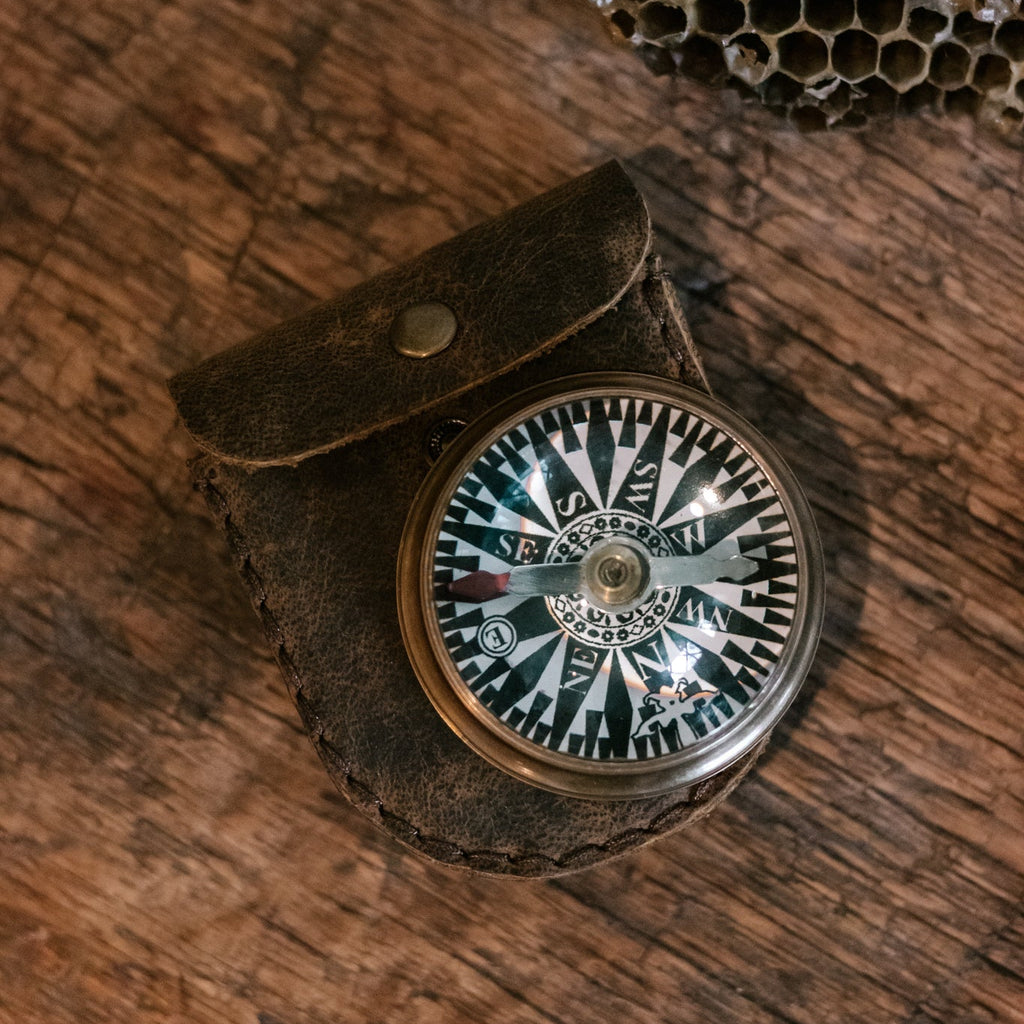 True North Dome Glass Compass with Leather Pouch
