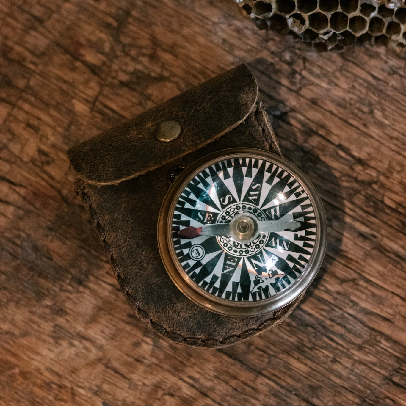 True North Dome Glass Compass with Leather Pouch