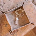 ***Clear Quartz Necklace with Silver Bead and Grey Suede