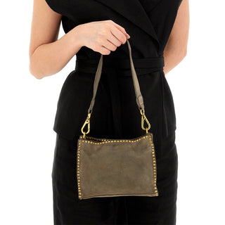 Shoulder Bag in Cowhide w Studs in Cement
