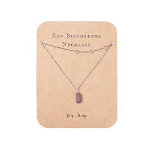 July Raw Birthstone Necklace in Sterling Silver (Ruby) Ruby 18" + 2" extender