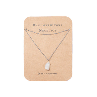 ***June Raw Birthstone Necklace in Sterling Silver (Moonstone) Moonstone 18" + 2" extender