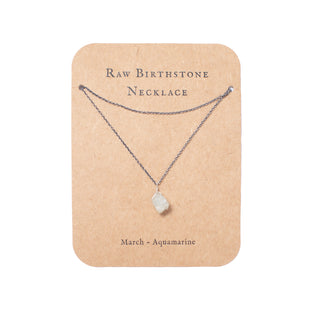 ***March Raw Birthstone Necklace in Sterling Silver (Aquamarine) Aquamarine 18" + 2" extender