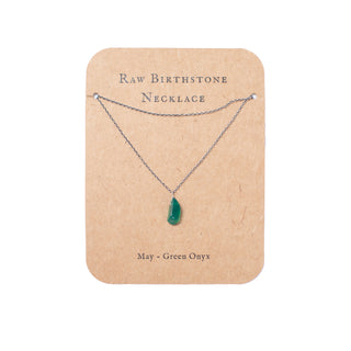 May Raw Birthstone Necklace in Sterling Silver (Green Onyx) Green Onyx 18" + 2" extender