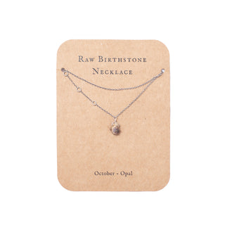 October Raw Birthstone Necklace in Sterling Silver (Opal) Opal 18" + 2" extender