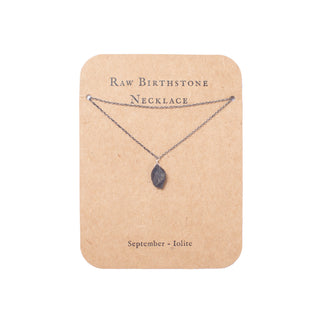 ***September Raw Birthstone Necklace in Sterling Silver (Iolite) Lolite 18" + 2" extender
