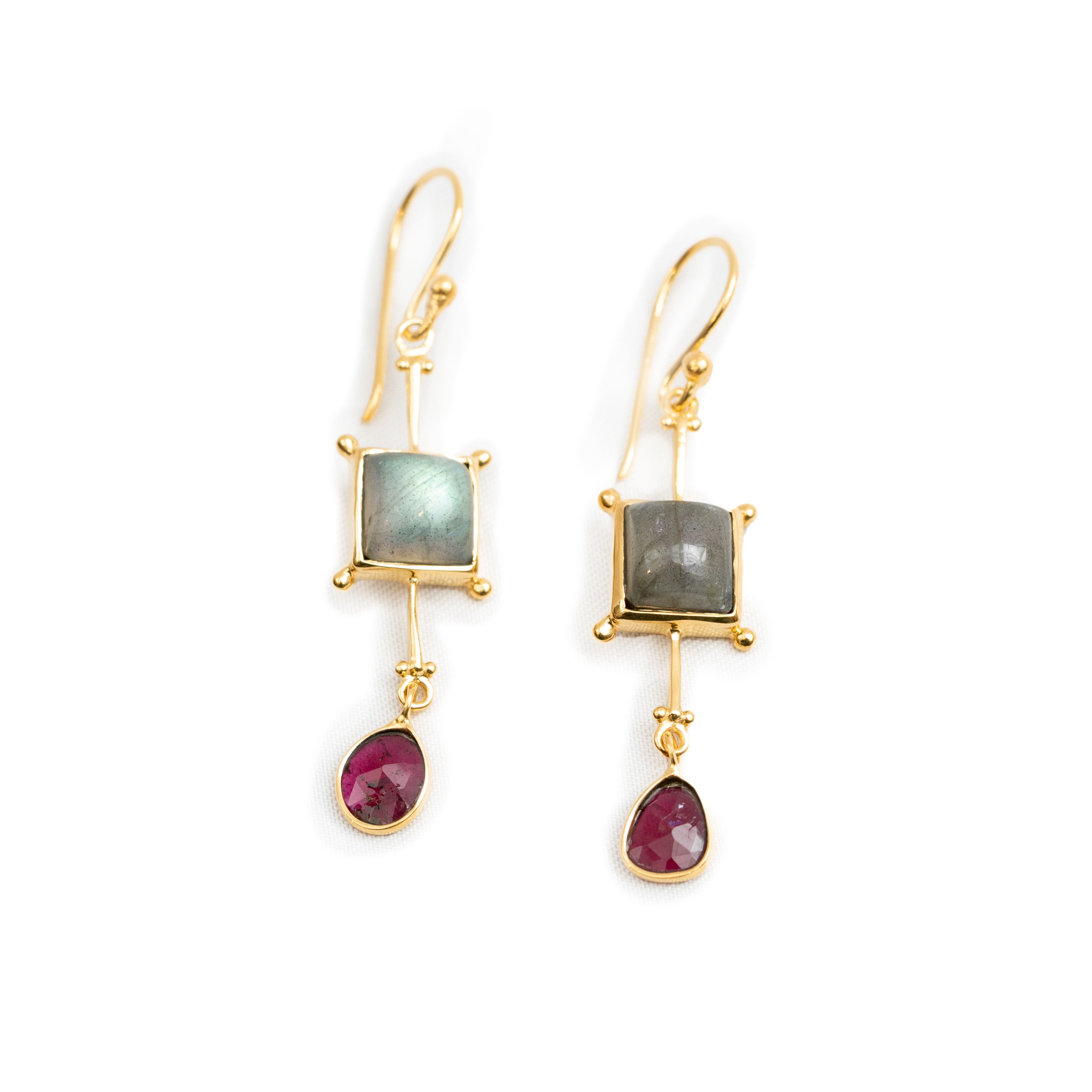 Watermelon Tourmaline & Labradorite Earrings