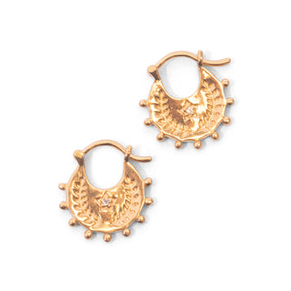 White Topaz Small Hoop Earrings - Gold Plated Brass