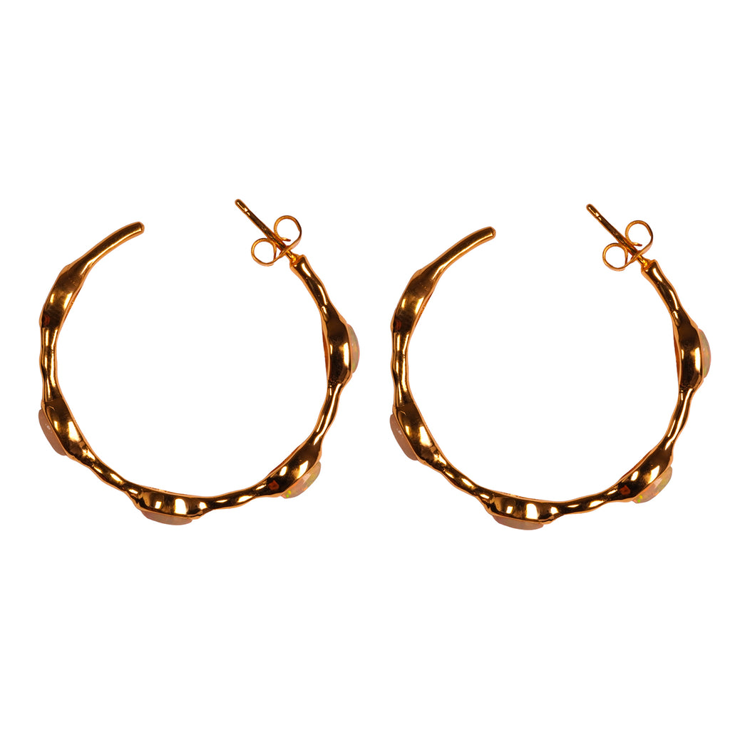 ***Ethiopian Opal Hoops - Gold Plated Brass