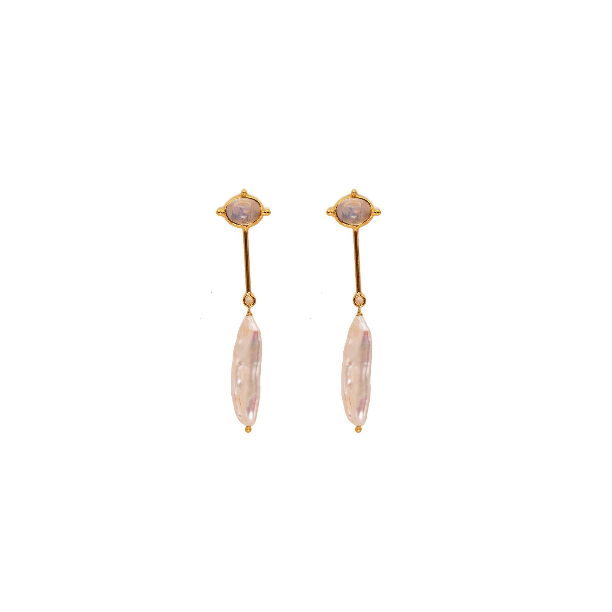 ***Moonstone Pearl Dangle Earrings